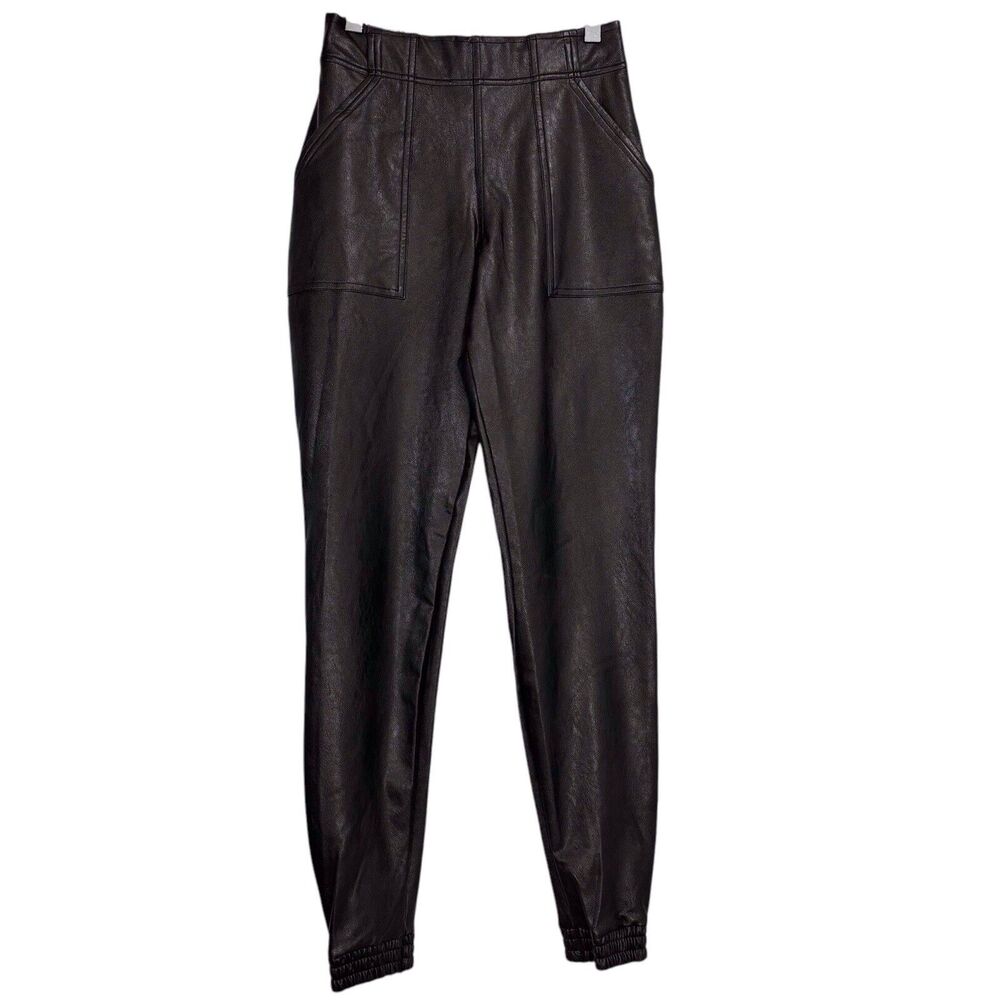 Spanx Faux Leather Jogger Pants Womens Size XS Black Stretch 20283R